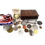 A group of collectables to include an 1889 Victoria crown, a silver medallion to LS Woodiwis, a