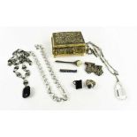 A group of Art Deco and later costume jewellery comprising a cut glass pendant necklace, a jet and