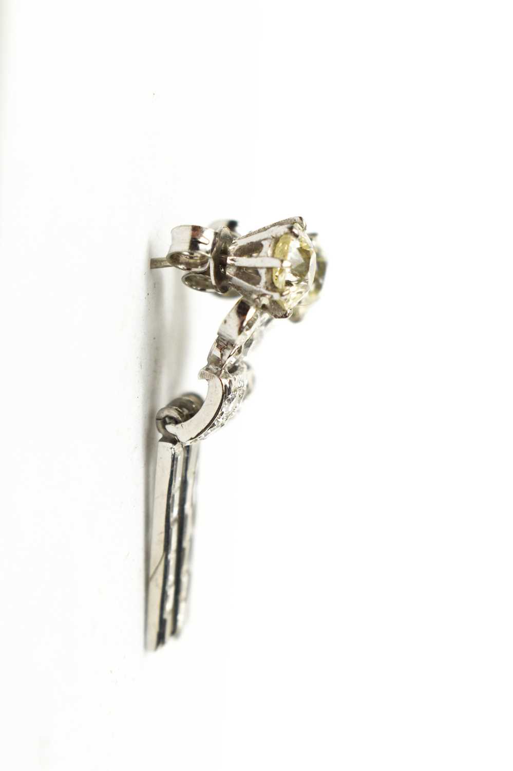 A pair of Art Deco18ct white gold and diamond drop earrings, each of the primary diamonds - Image 5 of 6