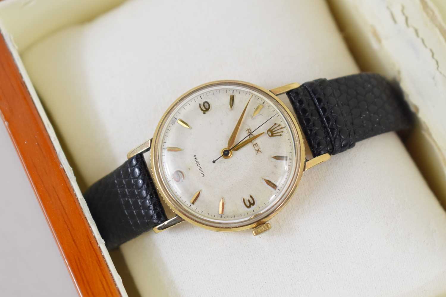 A 9ct gold cased vintage Rolex Precision watch, the signed champagne dial with batons and Arabic - Image 2 of 2