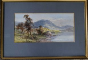 Frank Hider (19th century): mountain landscape, watercolour, signed lower left, 20 by 39cm.