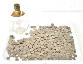 A quantity of sixpence coins, mostly post 1947 but there are some earlier silver examples, total