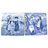 Two Helen Miles Wedgwood blue and white month tiles, May and July, 15.5 by 15.5cm.