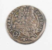 A Joseph I, 3 Kreuzer silver hammered coin, Bohemia Kingdom, dated 1710.