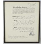 A framed MBE certificate to Peter James Boizot, Esquire ( founder of Pizza Express) bearing