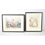 Two 19th century hand coloured engravings, titled "The Imposter, or Obstetric Dispute" by Thomas