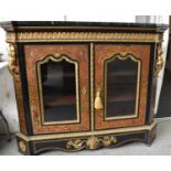 A 19th century style French boulework cabinet, having shaped serpentine marble top, to ebony cabinet