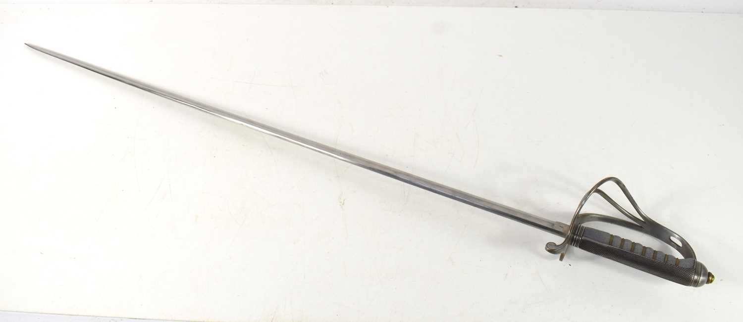 An 1821 pattern officers sword, the fullered blade stamped Gebr Weyersberg Solingen, shagreen