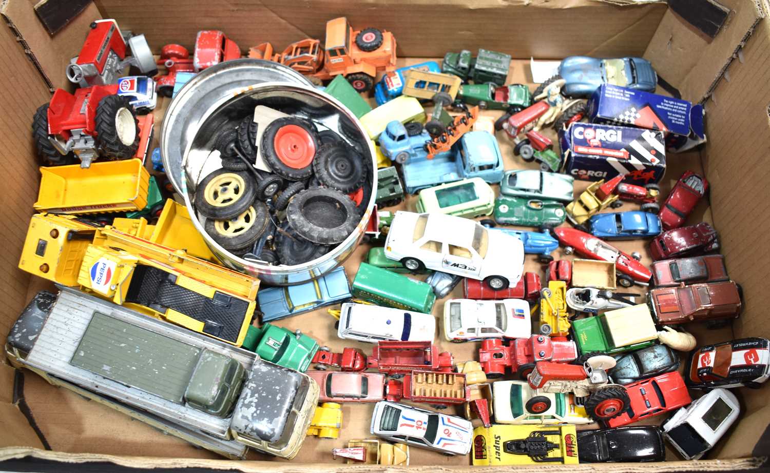 A collection of Lesney, Dinky and other diecast vehicles to include a Dodge tractor unit, petrol