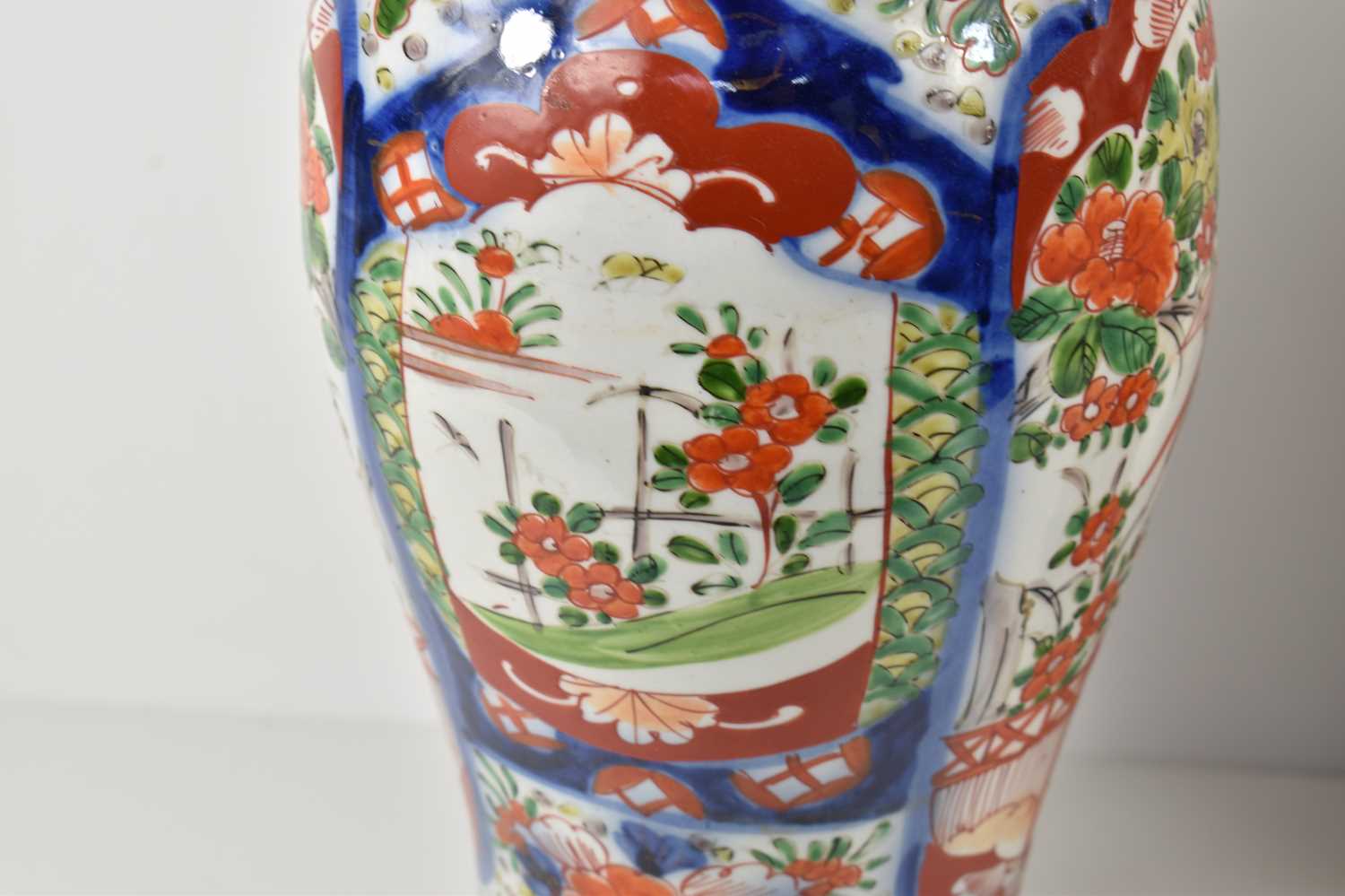 A pair of late 19th century Chinese vases, decorated in the Imari colourway with panels of birds - Image 2 of 5