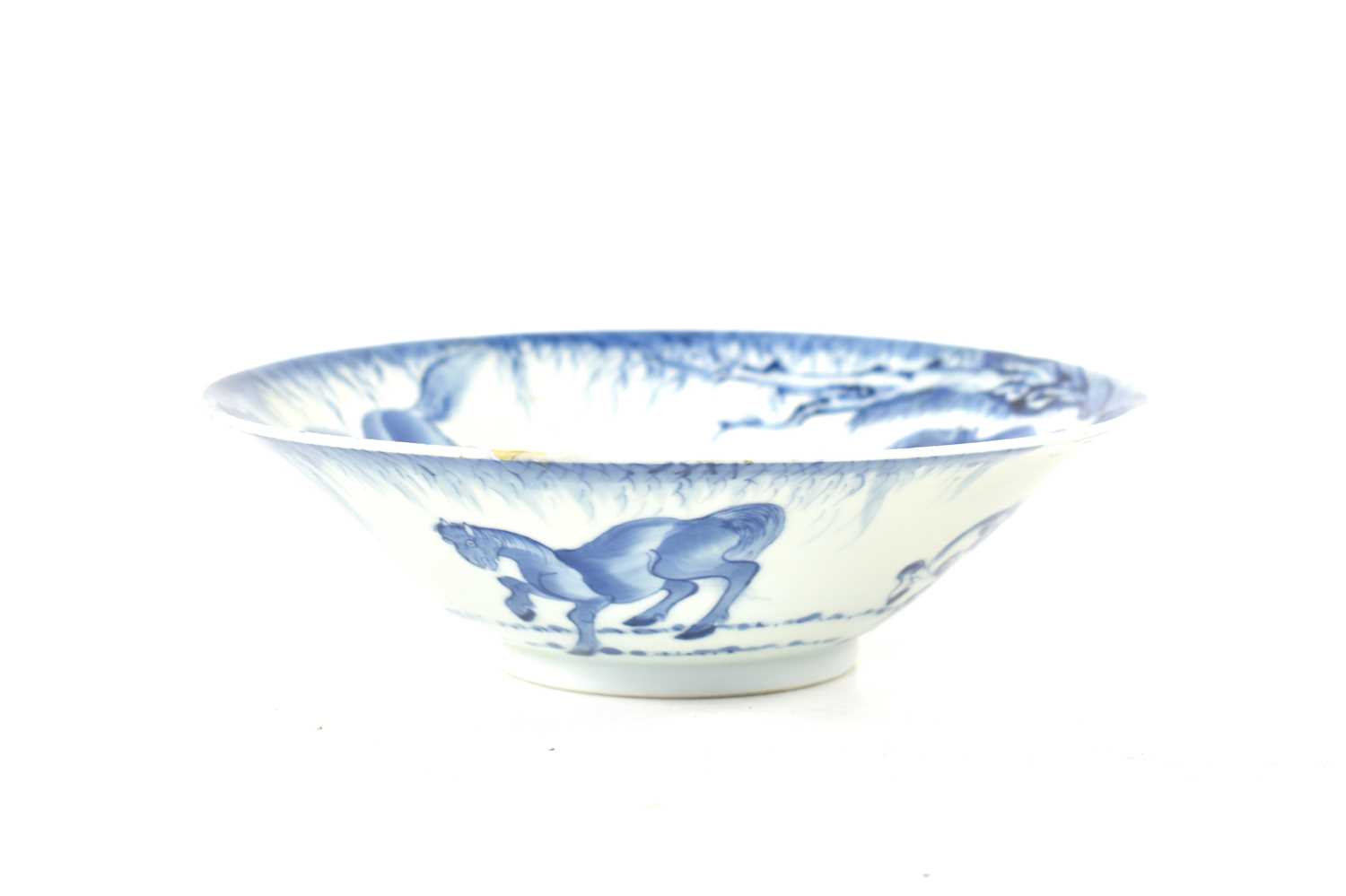 A Chinese blue and white Eight horses of Muwang conical bowl, Qing dynasty, 19.5cm diameter. - Image 2 of 15