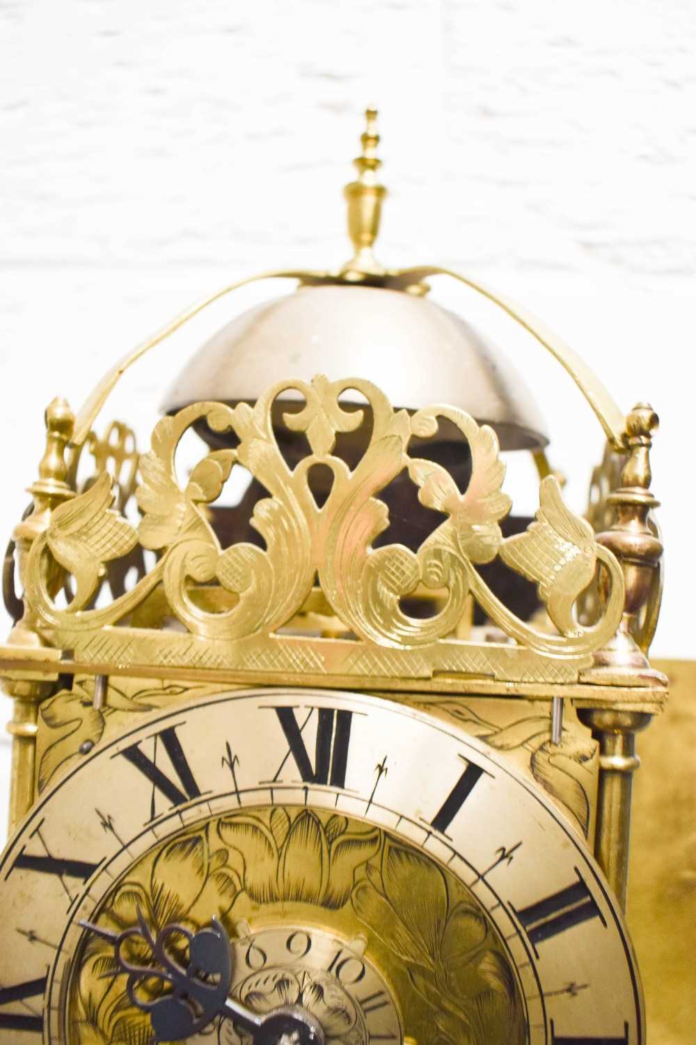 An 18th century Scott of London brass lantern clock, the Roman numeral chapter ring bordering a - Image 6 of 16