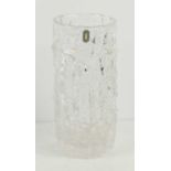 Geoffrey Baxter for Whitefriars, a full lead crystal cylindrical 'bark' vase in flint, pattern