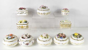 A group of Royal Crown Derby porcelain commemorative floral boxes, limited editions to include Her