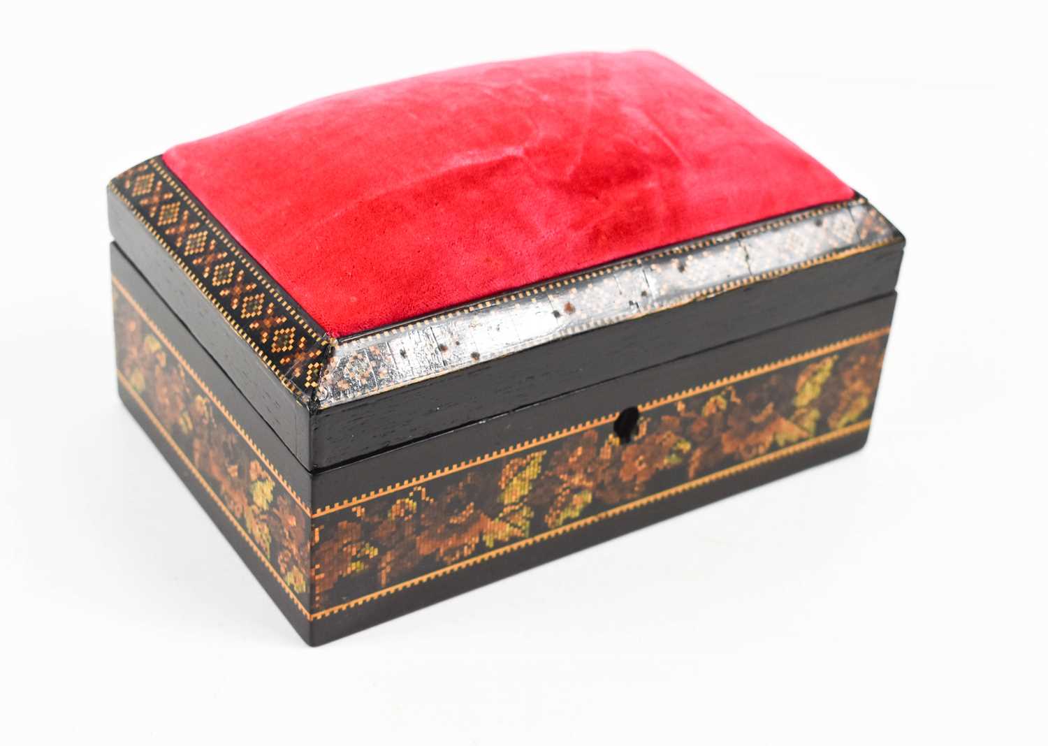 A 19th century Victorian Tunbridge ware pin cushion box, the lid having the velvet lined pin - Image 3 of 4
