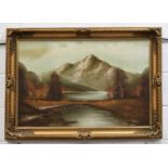 Craig (Canadian, 20th century) oil on canvas, mountain and river landscape, set in a gilt wood