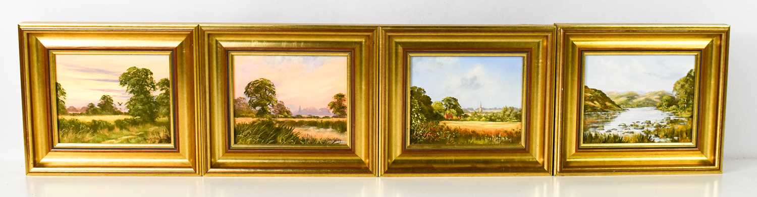 Tony Malton (20th century): Four oil on canvas, various landscapes, 11 by 14cm.