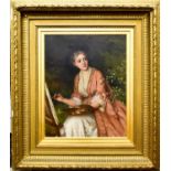 William Oliver (1803 -1901): portrait of a seated lady holding a paint palette, and painting a