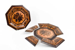A 19th century rosewood Tunbridge ware octagonal dish, with mosaic floral group to the centre and