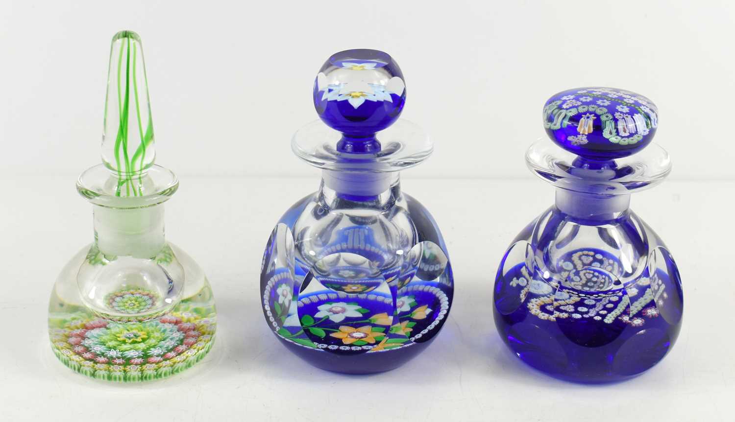 Two Caithness of Scotland glass ink bottles: Whitefriars Royal Golden Wedding 40/50, Royal Wedding