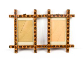 A pair of 19th century Tunbridge ware table / wall frames, with repeating geometric mosaic design,