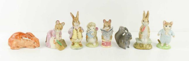 A group of porcelain animal figurines to include Royal Copenhagen squirrel, Royal Albert Mr Benjamin
