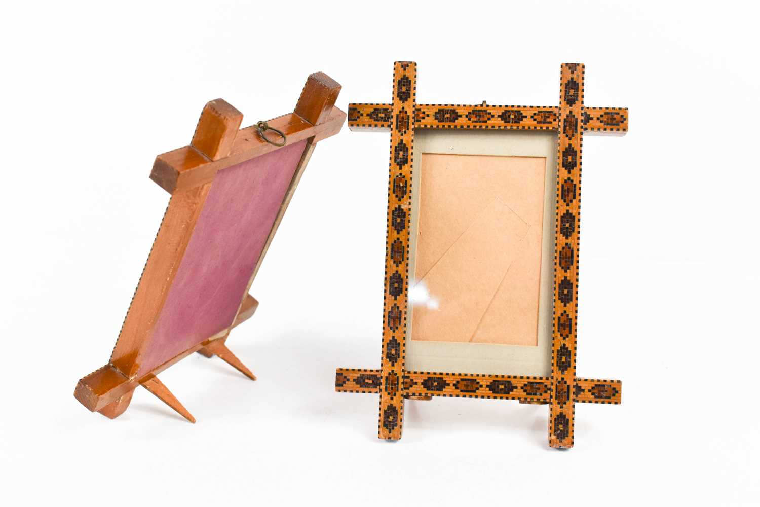 A pair of 19th century Tunbridge ware table / wall frames, with repeating geometric mosaic design, - Image 4 of 4