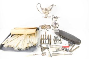 A selection of silver and silver plateware, to include silver handled button hooks and shoe horn,