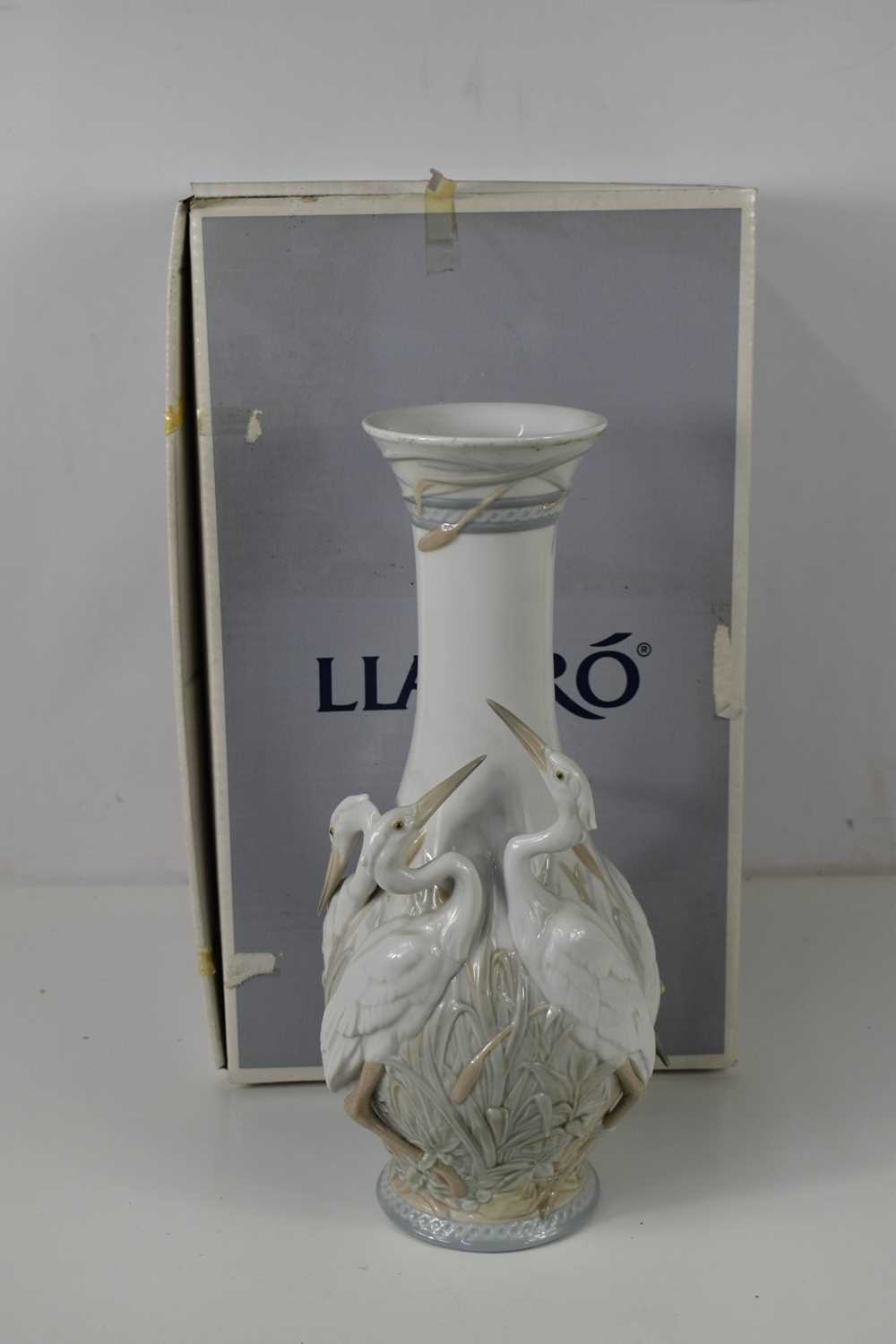 A Lladro vase modelled with three herons to the body, titled Herons Realm, with the original box, - Image 2 of 2