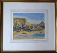 A watercolour of Anzac Cove, Gallipoli, Turkey, entitled Anzac Bay and dated 1928 and signed with