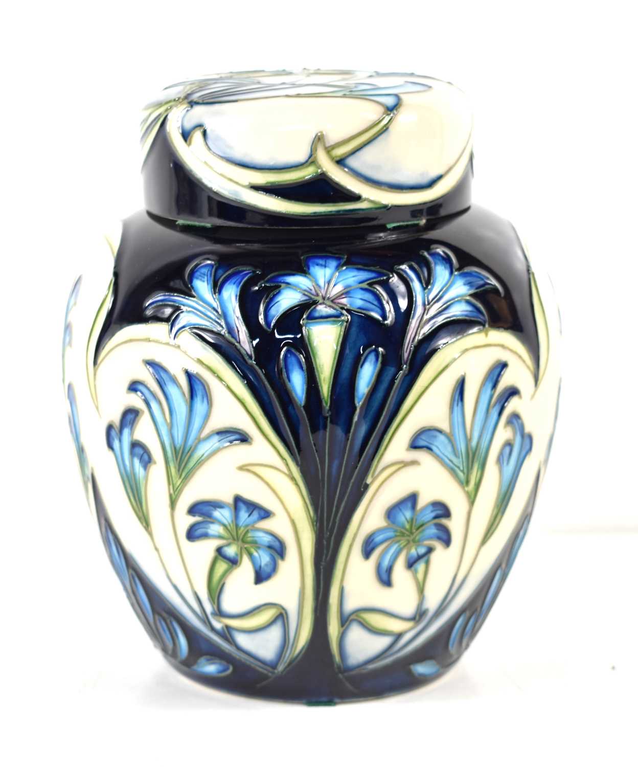 A Moorcroft Ginger Jar in the Midnight Blue pattern by Philip Gibson, designed exclusively for the