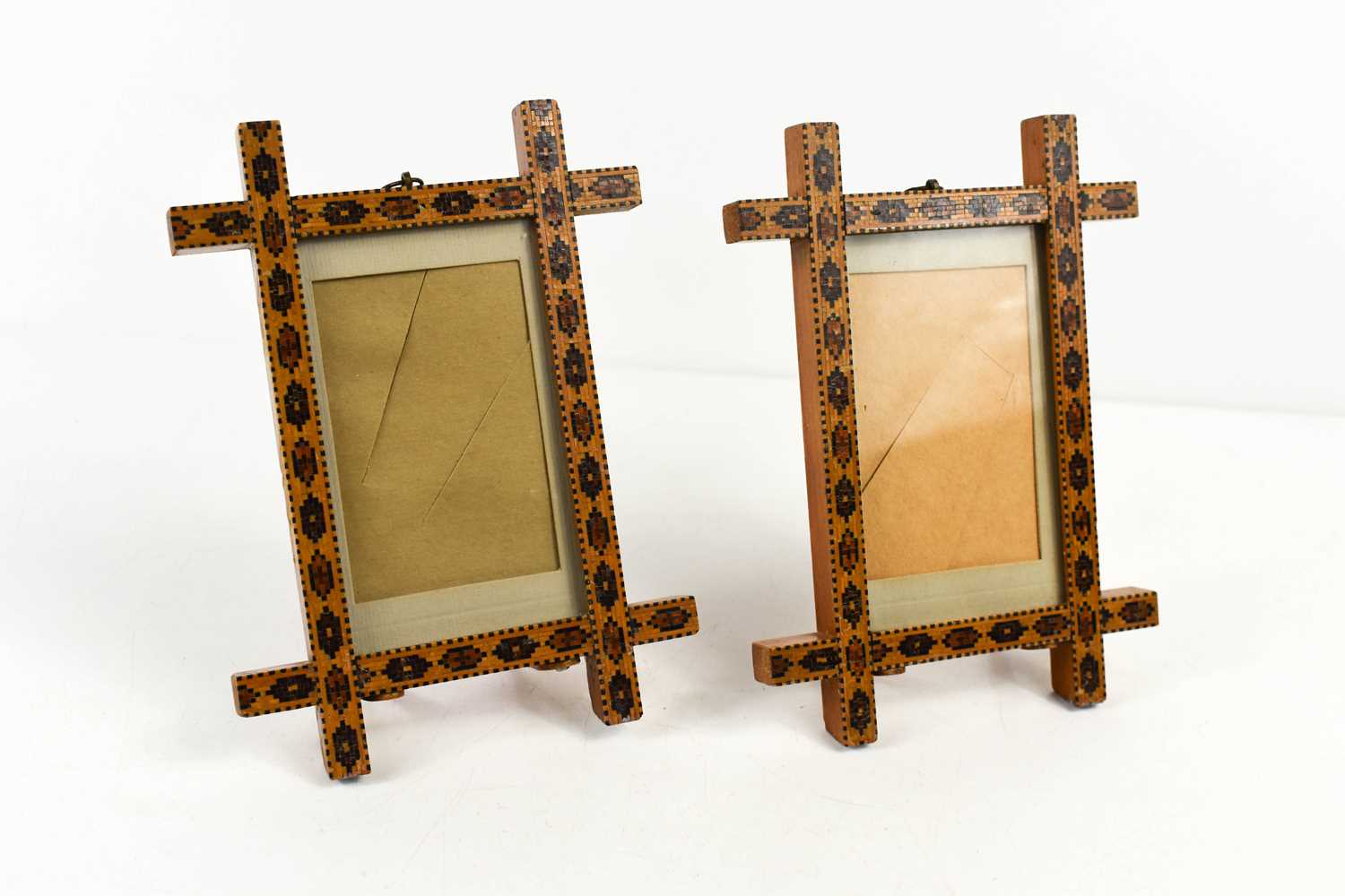 A pair of 19th century Tunbridge ware table / wall frames, with repeating geometric mosaic design, - Image 2 of 4