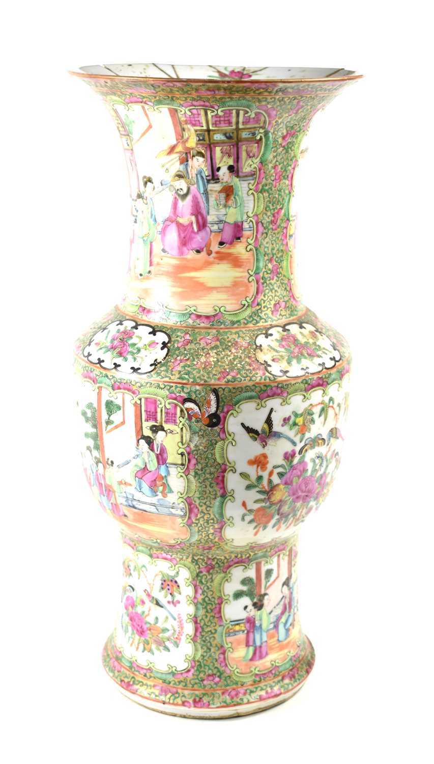 A 19th century Chinese Famille Rose vase, decorated with figural scenes, insects and flowers, - Image 2 of 3