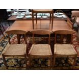 A set of three Mid-Century Danish Morgen- Kohl dining chairs and a stool which has been cut down