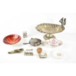 A group of silver, plated and various items, including a silver and glass perfume bottle, of