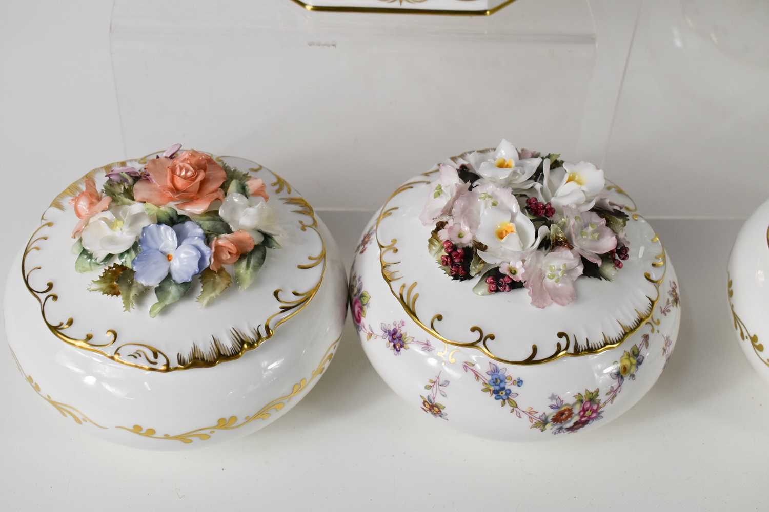 A group of Royal Crown Derby porcelain commemorative floral boxes, limited editions to include Her - Image 2 of 2