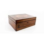 A 19th century rosewood Tunbridge ware box, the top centred by a stylised floral mosaic motif, and