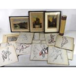 A group of various prints, including sixteen mid 20th century lithographs by Olga Kovalevsky of