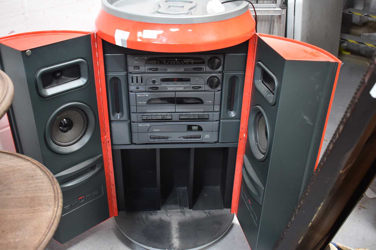 An Akura stereo system with twin cassette deck, radio and cd player, and built in speakers, all - Image 2 of 2