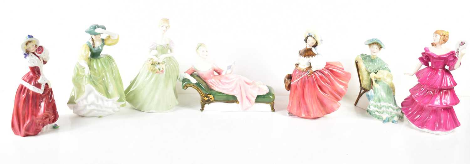 A group of seven Royal Doulton porcelain figurines comprising of Clarissa HN2345, Buttercup