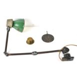 A vintage BHI Lo-Vo engineers Anglepoise light with enamel shade together with a brass sundial and a
