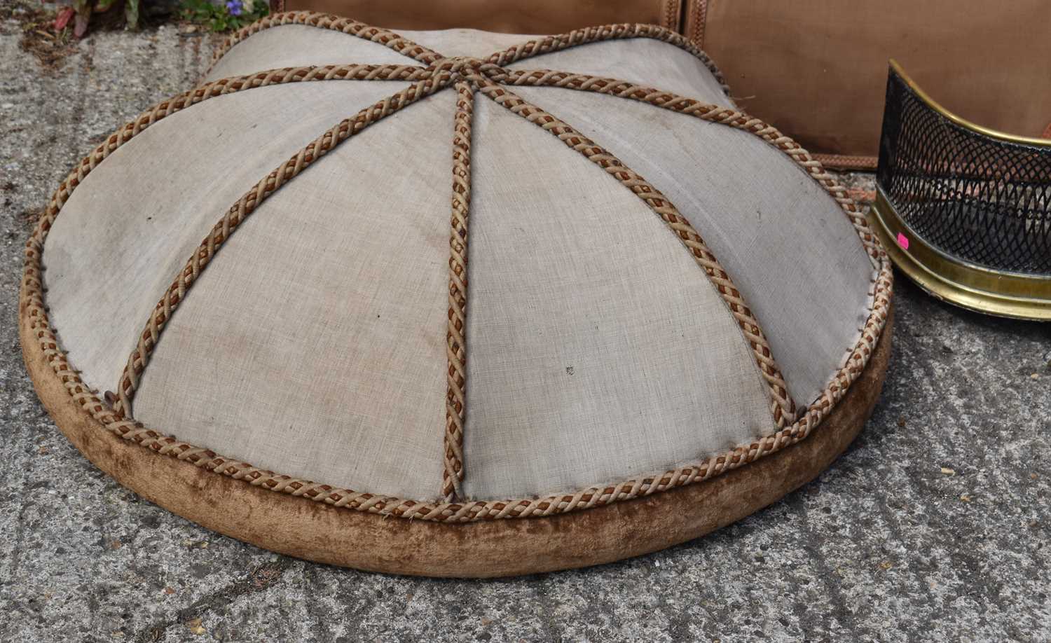 A French 19th century three fold screen with petit pois embroidered garlands together with an - Image 2 of 3