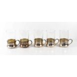 A set of five Continental 800 silver tea glasses or podstakannik each of squat bellied form,