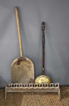 A group of late 19th century domestic items comprising a copper and brass warming pan together