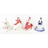 A group of Royal Doulton and Coalport ceramic figurines, comprising of Diana, Victorian Christmas,