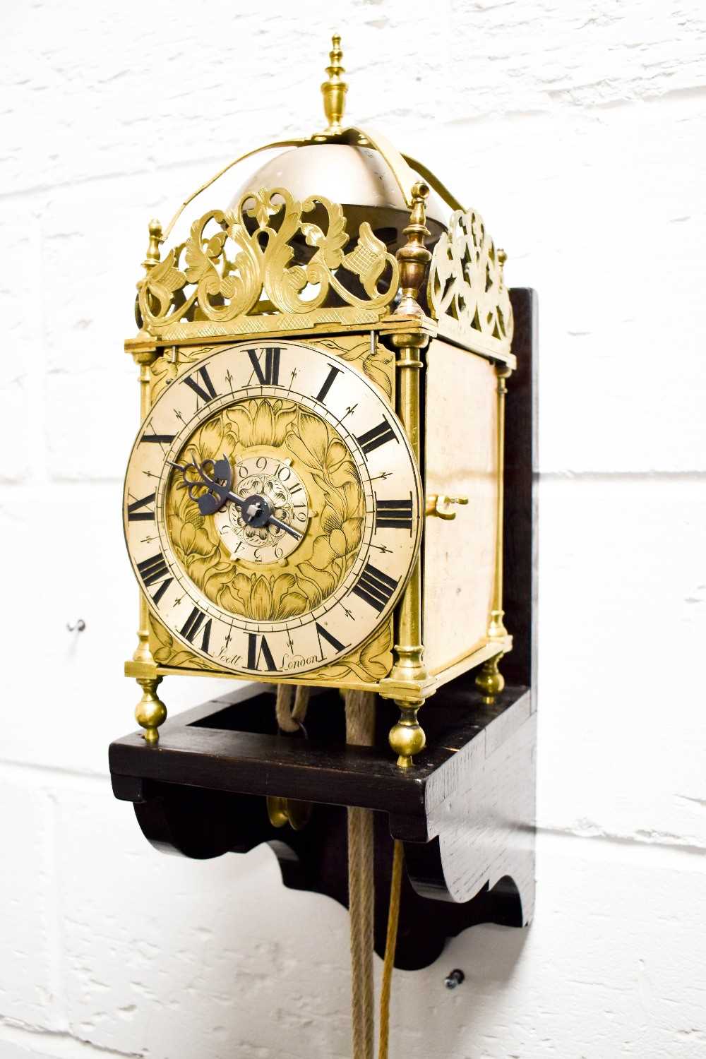 An 18th century Scott of London brass lantern clock, the Roman numeral chapter ring bordering a - Image 2 of 16