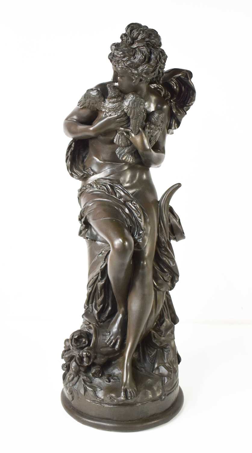 After Albert-Ernest Carrier-Belleuse; a resin allegorical of peace sculpture, lady holding two