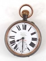 An early 20th century 8 day Goliath pocket watch, the dial marked Examd by Herbert Blockley Succs to