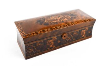 A Georgian early 19th century Tunbridge ware glove box, the top with mosaic floral group and