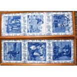 Six Helen Miles blue and white month tiles set in frames of three; April, May November in one,